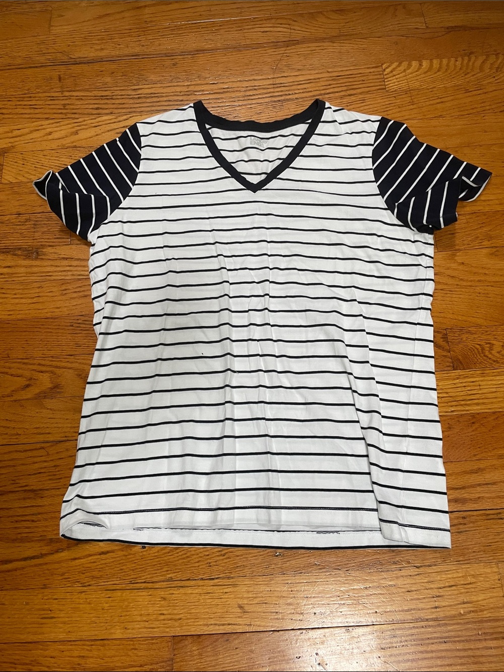 Lands' End Navy & White Striped V-Neck Tee